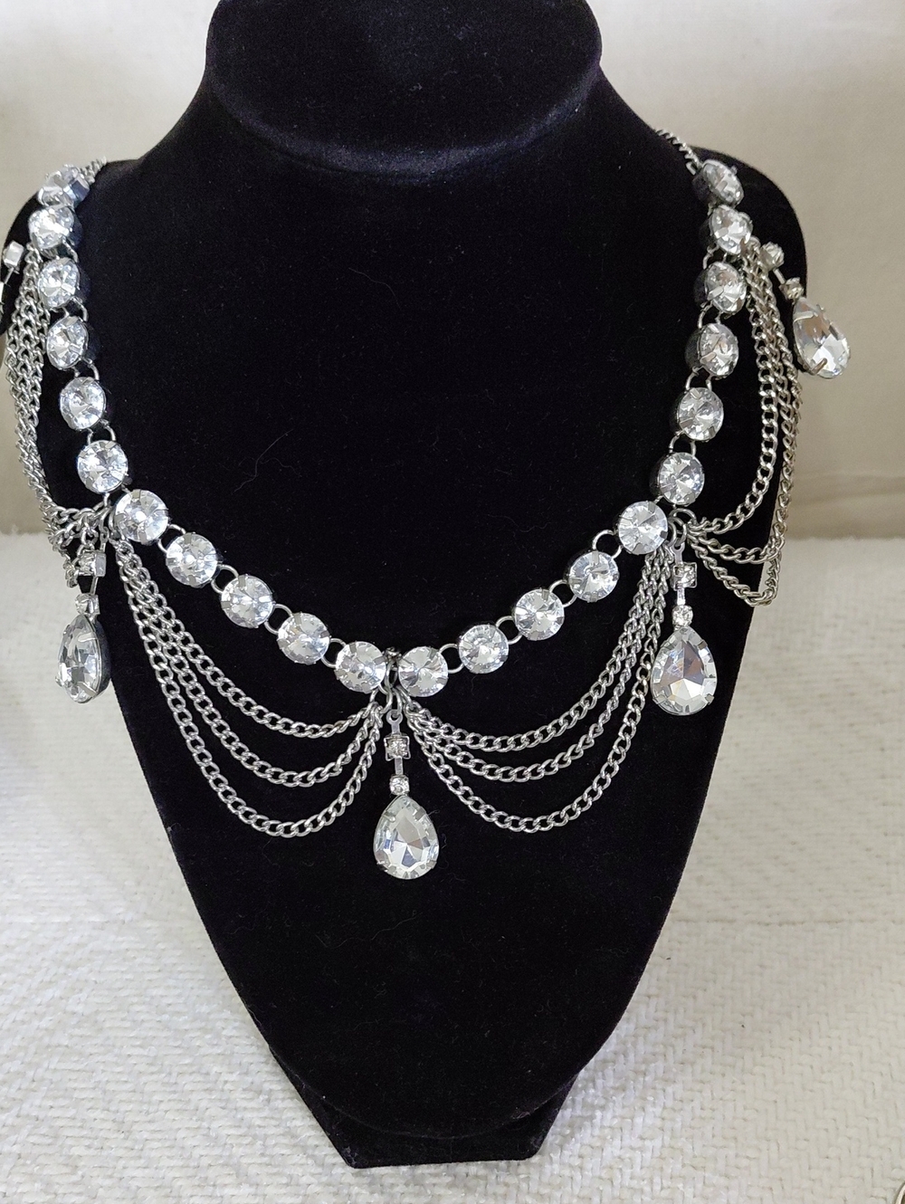 Charming Charlie Silver Crystal Multi-Chain Teardrop Necklace